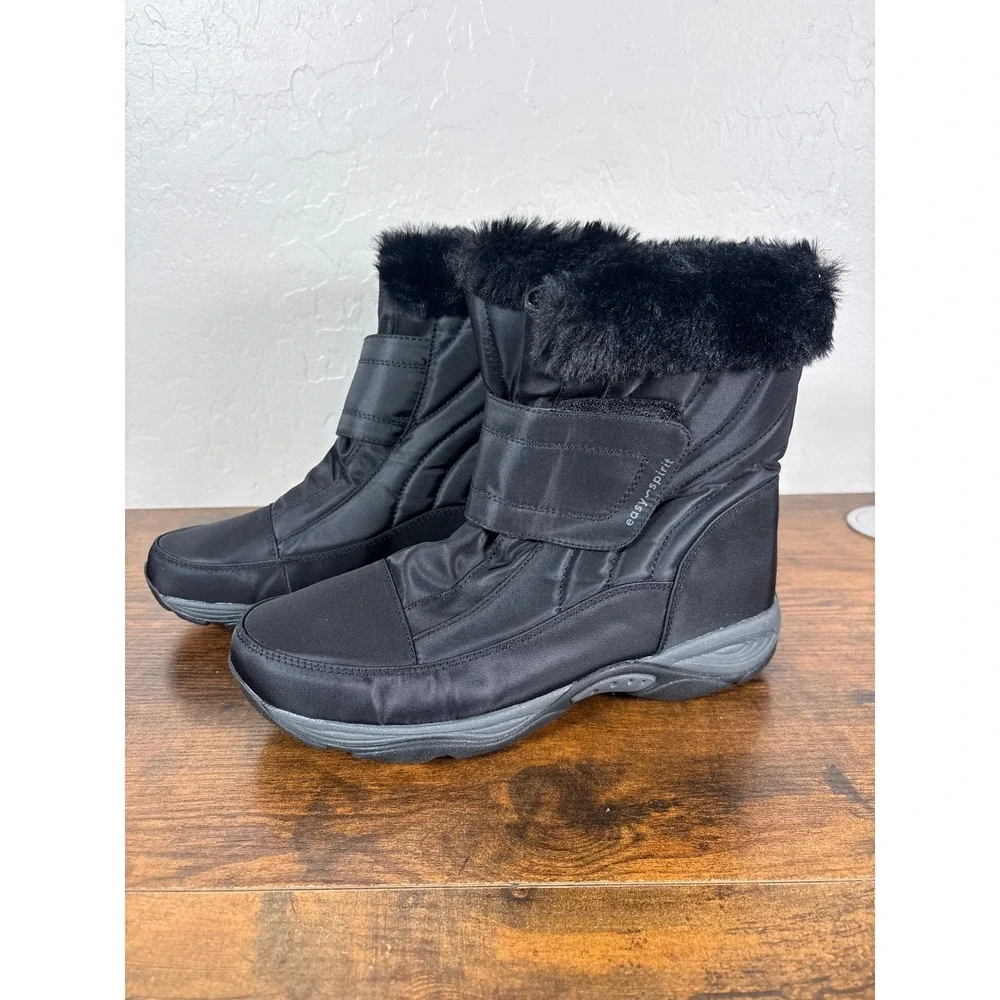 Easy Spirit SEEMINEE2 Black Faux Fur Trim Winter Snow Boots Womens‎ 8.5W Wide